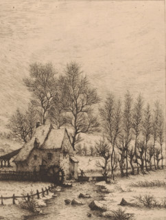 Winter landscape with watermill, print, annotation: '5eme Etat 1ere Epreuve', printmaker: Aristide