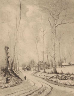 Winter at Auderghem (Belgium), Winter landscape near Auderghem, print, printmaker: Aristide de