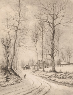 Winter at Auderghem (Belgium), Winter landscape near Auderghem, print, printmaker: Aristide de