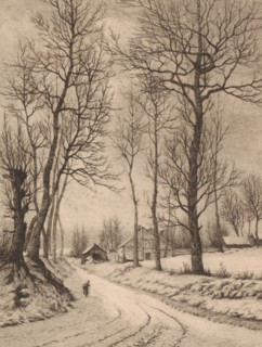 Winter landscape near Auderghem, Hiver à Auderghem (Belgium), print, printmaker: Aristide de Biseau