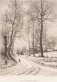 Winter landscape near Auderghem, Hiver à Auderghem (Belgium), print, printmaker: Aristide de