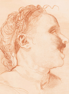 Smiling woman looking diagonally upwards, print, annotation: '1st Etat', printmaker: Herman