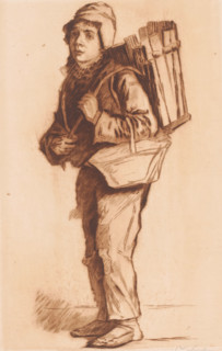 Young traveling merchant, print, annotation: '1st state', printmaker: Mary Hector Rupert Cantineau,
