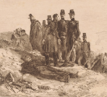 Death of General Ambremont on the battlefield, print, annotation: '1er état', printmaker: Florimond