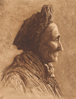 Portrait of an unknown old woman, in profile, print, annotation: '2nd state', annotation: 'original