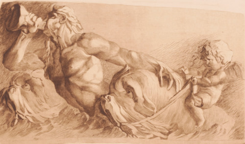 Triton blowing a conch, print, annotation: 'trois épreuves de c'est état. MC', annotation: '2me