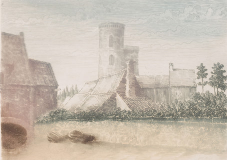 View of an old city wall, print, printmaker: Armand Collard, 1848 - 1909, paper, etching, à la