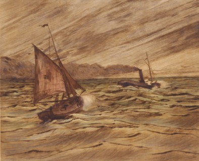 Two ships at sea, print, inscription: '2eme Etat', printmaker: Omer Coppens (signed by artist),