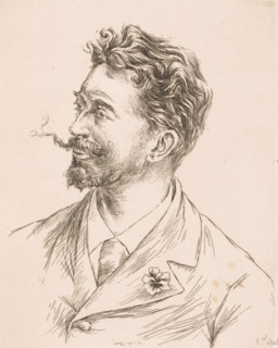 Portrait of Félicien Rops, print, annotation: '1er état', printmaker: Louise Danse (signed by