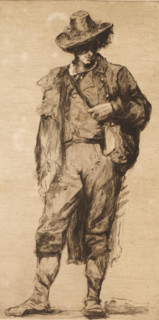 Young man with hat and shoulder bag, print, inscription: '2m etat', printmaker: Marie Danse (signed