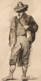 Young man with hat and shoulder bag, print, inscription: '1e etat', printmaker: Marie Danse (signed