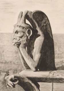 Gargoyle of Notre-Dame in Paris with wings and protruding tongue, print, inscription: '2m etat',