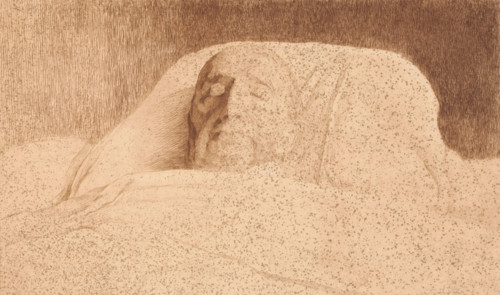 Portrait of an unknown man on his deathbed, possibly Van Volxem, print, annotation: '2nd floor',