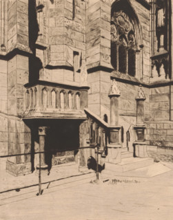 Stairs at the facade of Notre-Dame in Paris, A Notre Dame Paris, print, annotation: '1er etat, 2