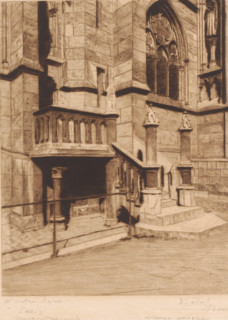 A Notre Dame Paris, Stairs on the facade of Notre-Dame in Paris, print, annotation: 'Gravure