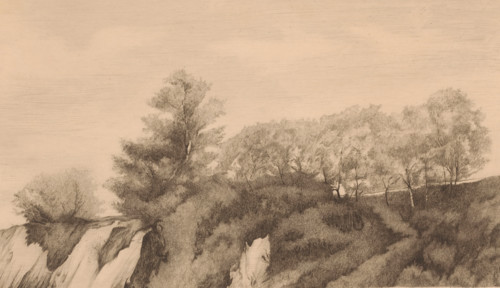 Landscape near Yvoir on the banks of the Meuse, print, annotation: '3 état', printmaker: Auguste