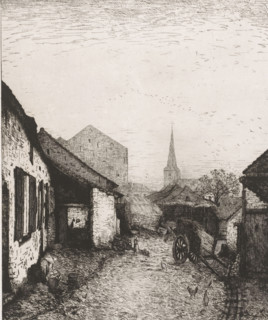View of a yard in old Schaerbeek, print, inscription: 'Un Coin du vieux Schaerbeeke en 1871',