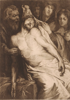 Lamentation of Christ, print, mark: 'Antwerpsche Etsers 1880.', printmaker: Josué Dupon (signed by