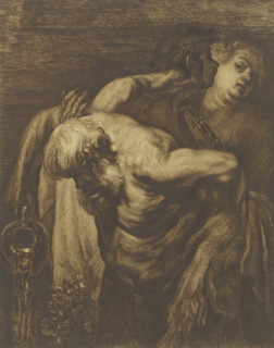 Drunken Silenus with two Bacchantes, print, inscription: 'Daprès Van Dyck, 3e état, 2 epreuves de