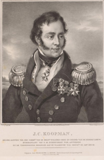 Portrait of Jan Coenraad Koopman, print. The sitter is wearing a military uniform with decorations