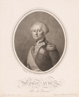 Portrait of Louis XVIII, King of France, print, printmaker: Blasius Hoefel, after drawing by Peter