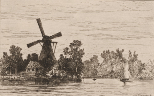 Windmill in Loenen aan de Vecht, Loenen sur le Vecht (original title), print, View of the Vecht