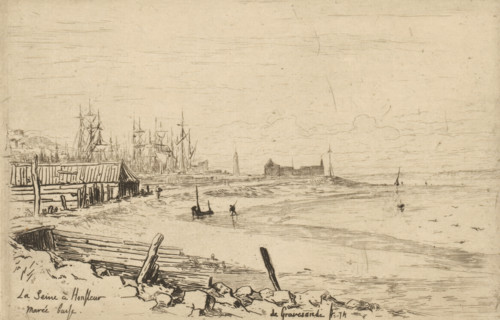 La Seine à Honfleur, marée basse (original title on object), print, The bank of the Seine near
