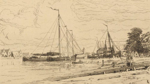 Scheepswerf in Muiden, Chantiers à Muiden (original title), print, printmaker: Carel Nicolaas Storm