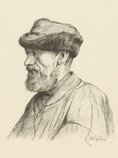 Pastor's profile (original title on object), Portrait of a man with a short beard and a cap, print,