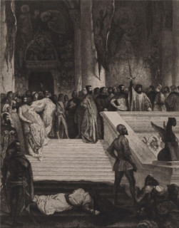 Execution of the Doge Marino Faliero, Marino Faliero, print, printmaker: Léopold Flameng, after