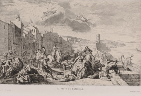 The Bully of Marseille, Victims of the bubonic plague are being disposed of in La Tourette,