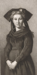 Portrait of an unknown woman in Alsatian costume, print, annotation: 'L'Alsace Lorraine, ep.
