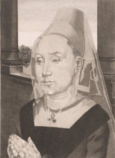 Portrait of Barbara van Vlaendenbergh, print, annotation: 'La femme du Bourgemestre de Bruges
