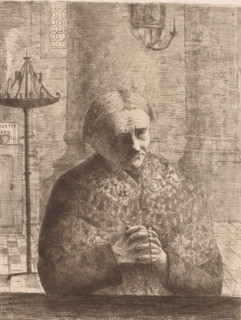 Praying woman with rosary in a church, print, annotation: '6th Edition', printmaker: Fr. van