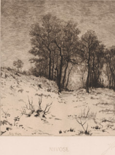 Winter landscape, Nivose, print, printmaker: Jules Guiette (signed by artist), 1862 - 1901, paper,