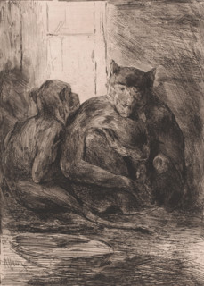 Three monkeys, print, inscription: '1e état. 1st epreuve', printmaker: Armand Heins, 1866 - 1910,