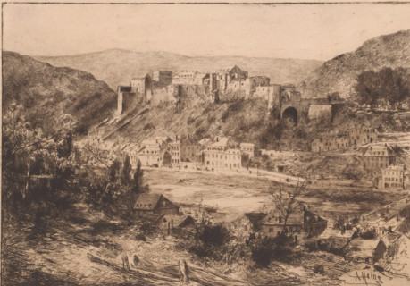 View of the castle in Bouillon, print, printmaker: Armand Heins, 1866 - 1910, paper, etching,