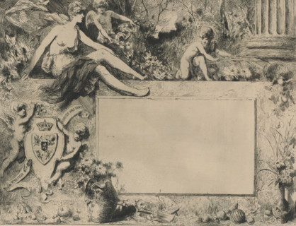 Diploma with female figure and putti with flowers, print, diploma, printmaker: Armand Heins, 1866 -