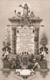 Architectural framing with dogs and figures, Menu for Société de la Kate Half Losch, print, menu