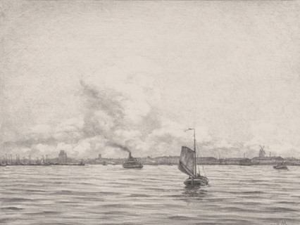 View of Rotterdam across the water, De Boompjes (original title), The Maas in Rotterdam (original