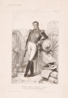 Valée (Sylvain-Charles. Comte), Sylvain Charles Valée leaning against a cannon, print, book