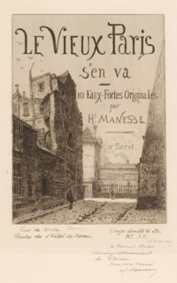 Title print with a view of the rue de Nesle, Street views of Paris, Le vieux Paris s'en va, print,