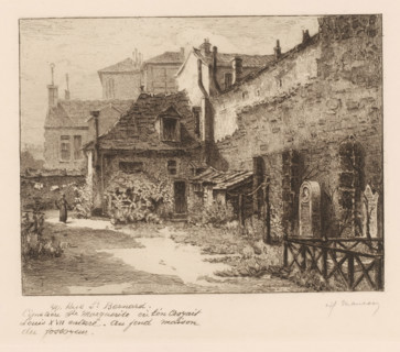 View of a cemetery at 40 Rue St. Bernard, Street views of Paris, Le vieux Paris s'en va, print,