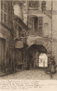 View of the rue Saint-Paul, Street views of Paris, Le vieux Paris s'en va, print, printmaker: Henri