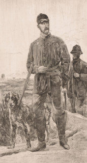 Hunter's portrait by Constant Van den Berghe, print, annotation: '1er Etat de la planche',