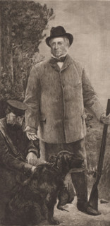 Unknown man with hunting rifle, possibly Max van den Berge, at his side a kneeling second man and