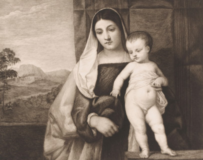 Mary with the Christ Child in front of a wall, print, inscription: 'L. LeNain aquf. Vienna 7 bn