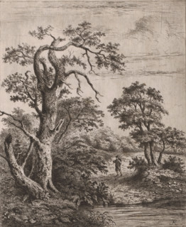 Landscape with walker near water, print, annotation: '2nd state. JL', printmaker: Jean Théodore