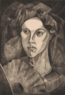 Head of a woman, Tête de femme I (original title), print, A woman with a fan., printmaker: Lodewijk