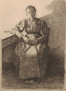 Sitting woman with folded hands, print, printmaker: François Maréchal, 1895, paper, etching,